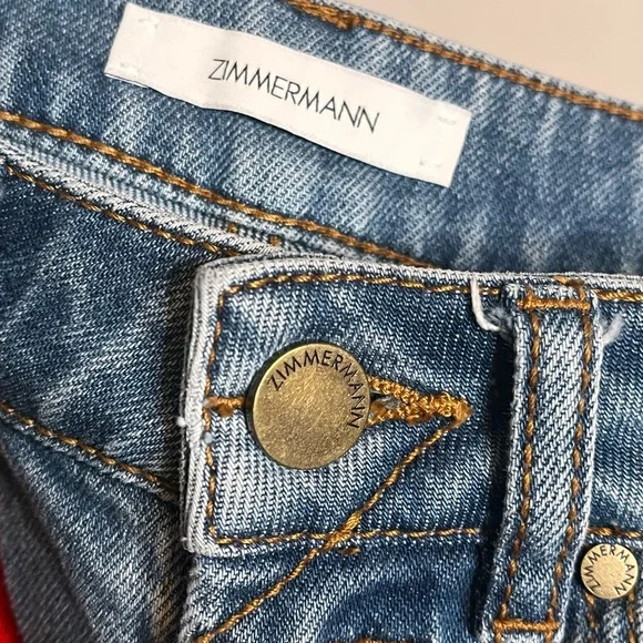 ZIMMERMAN Light Blue Denim Straight Leg Jeans Size 24 non distressed designer - Picture 3 of 6